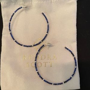 Kendra Scott Large cobalt and silver beaded hoops.